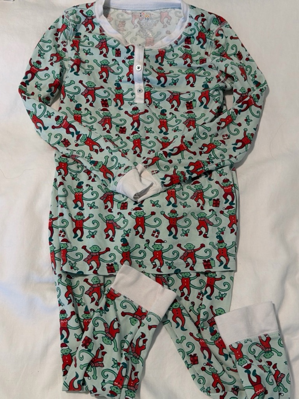 Kids Red & Green Monkey Print Holiday Pajama Set
